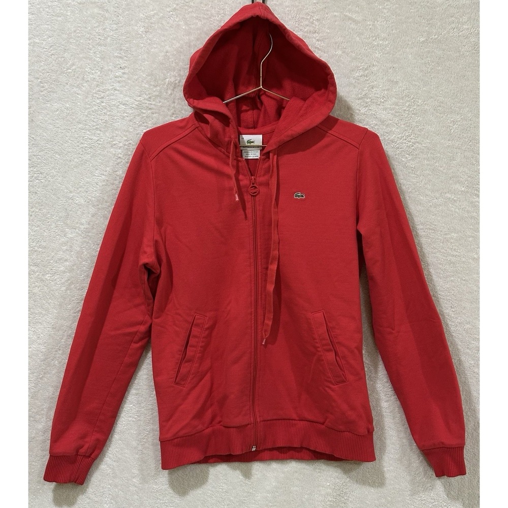 Lacoste Devanlay Red Full‎ Zip Hoodie French Size 44 Zipper Pull